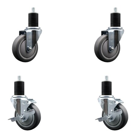 Service Caster 4'' SS Thermoplastic Rubber Wheel Swivel 1-3/4'' Expanding Stem Caster Set 2 Brakes, 4PK SCC-SSEX20S414-TPRB-2-TLB-2-134